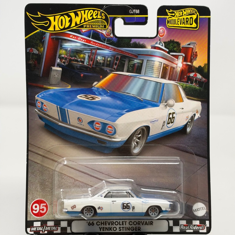 Hot Wheels Boulevard 95 66 Chevrolet Corvair Yenko Stinger Gulf GJT68 White Blue